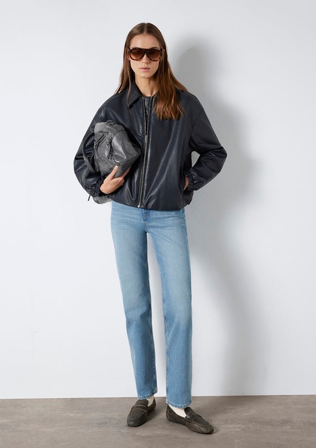  Mavi Lacivert Suni Deri Ceket Oversize / Geniş Kesim 1110614-90372