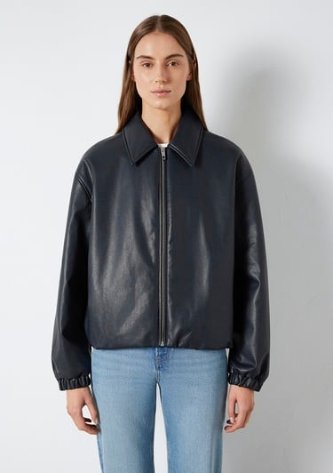  Mavi Lacivert Suni Deri Ceket Oversize / Geniş Kesim 1110614-90372