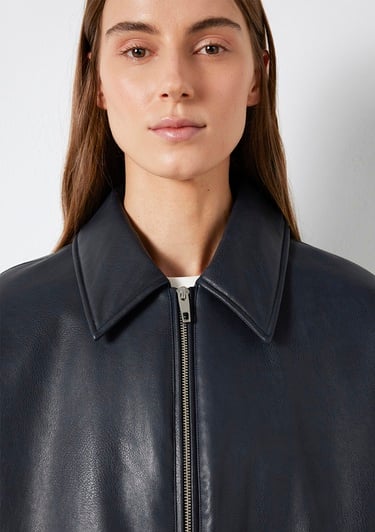  Mavi Lacivert Suni Deri Ceket Oversize / Geniş Kesim 1110614-90372