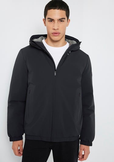  Mavi Su İtici Kapüşonlu Siyah Ceket Loose Fit / Bol Rahat Kesim 0110793-71379