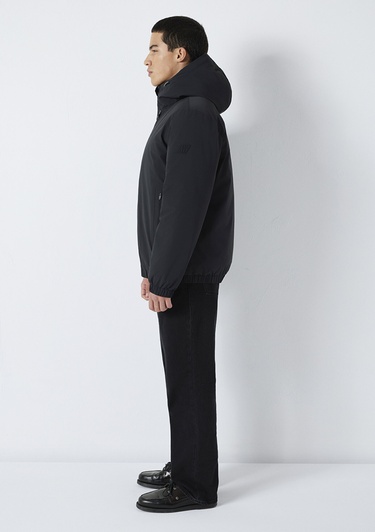 Mavi Su İtici Kapüşonlu Siyah Ceket Loose Fit / Bol Rahat Kesim 0110793-71379