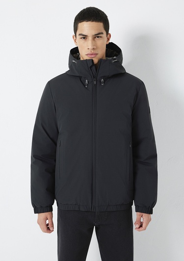  Mavi Su İtici Kapüşonlu Siyah Ceket Loose Fit / Bol Rahat Kesim 0110793-71379