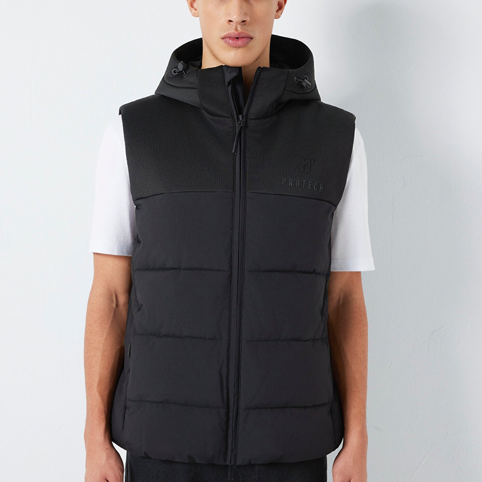 Mavi Kapüşonlu Siyah Yelek Loose Fit / Bol Rahat Kesim 0110786-71379