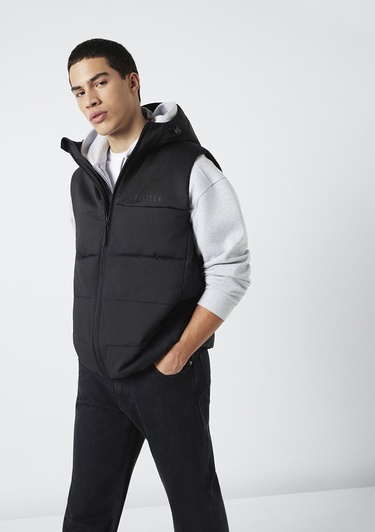  Mavi Kapüşonlu Siyah Yelek Loose Fit / Bol Rahat Kesim 0110786-71379