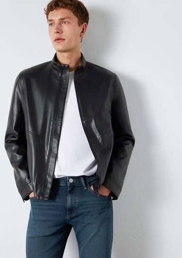  Mavi Siyah Biker Ceket Slim Fit / Dar Kesim 0110789-71379