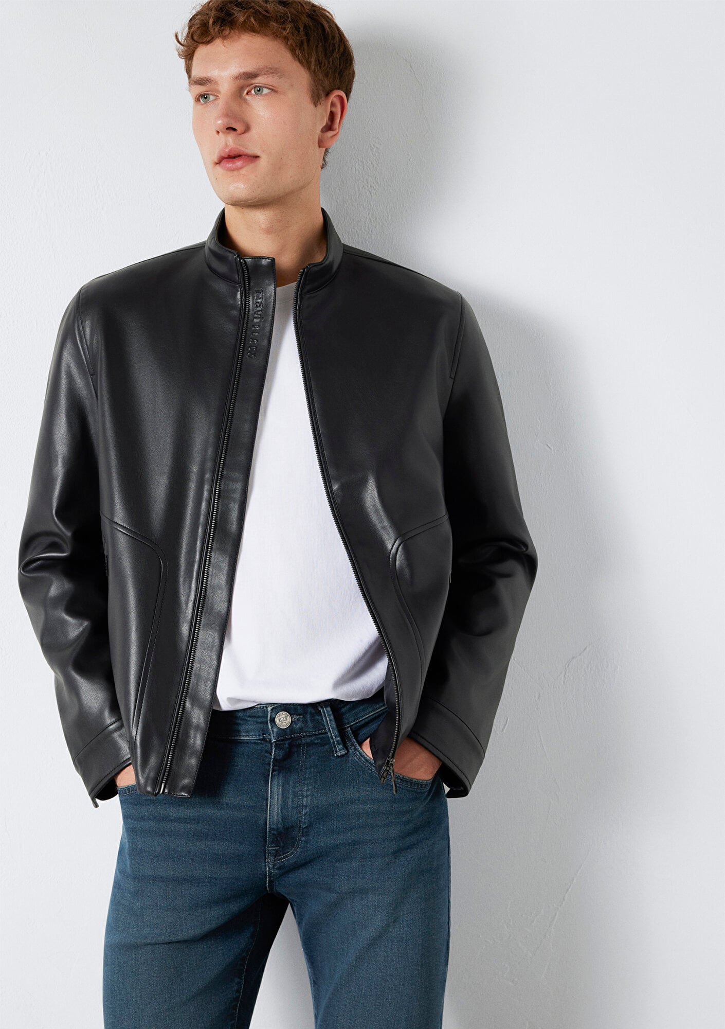  Mavi Siyah Biker Ceket Slim Fit / Dar Kesim 0110789-71379