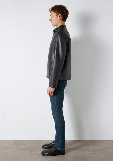  Mavi Siyah Biker Ceket Slim Fit / Dar Kesim 0110789-71379