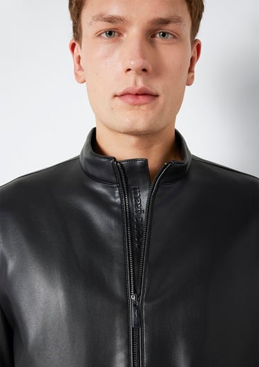  Mavi Siyah Biker Ceket Slim Fit / Dar Kesim 0110789-71379