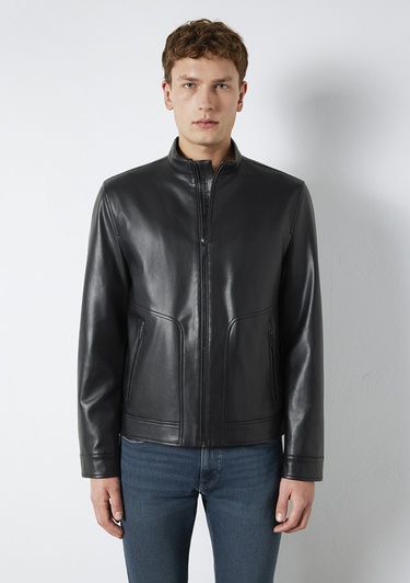  Mavi Siyah Biker Ceket Slim Fit / Dar Kesim 0110789-71379