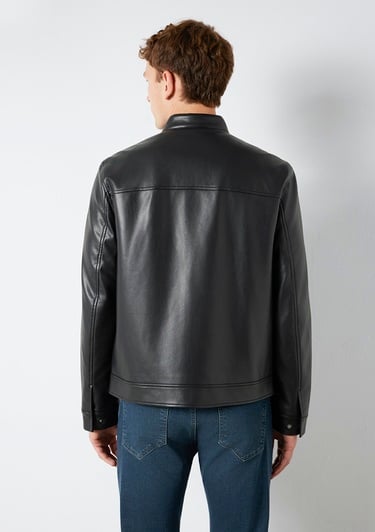  Mavi Siyah Biker Ceket Slim Fit / Dar Kesim 0110789-71379