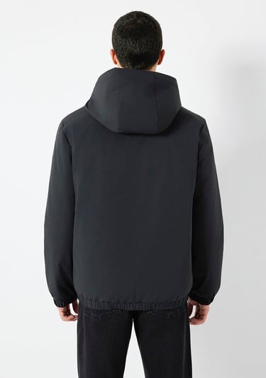  Mavi Su İtici Kapüşonlu Siyah Ceket Loose Fit / Bol Rahat Kesim 0110793-71379