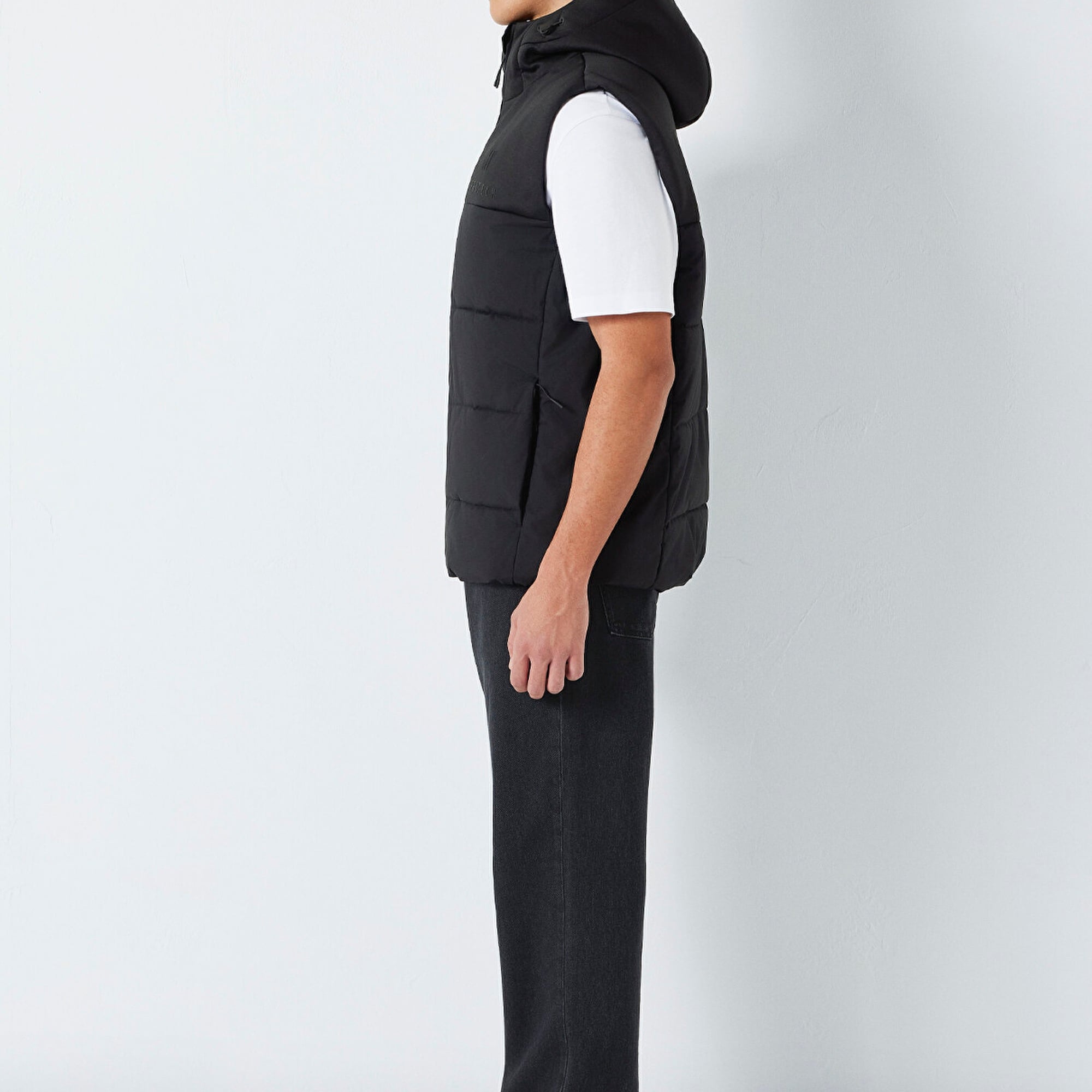 Mavi Kapüşonlu Siyah Yelek Loose Fit / Bol Rahat Kesim 0110786-71379