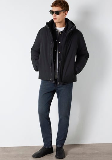  Mavi Kapüşonlu Siyah Ceket Loose Fit / Bol Rahat Kesim 0110758-71379