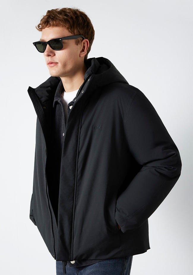  Mavi Kapüşonlu Siyah Ceket Loose Fit / Bol Rahat Kesim 0110758-71379