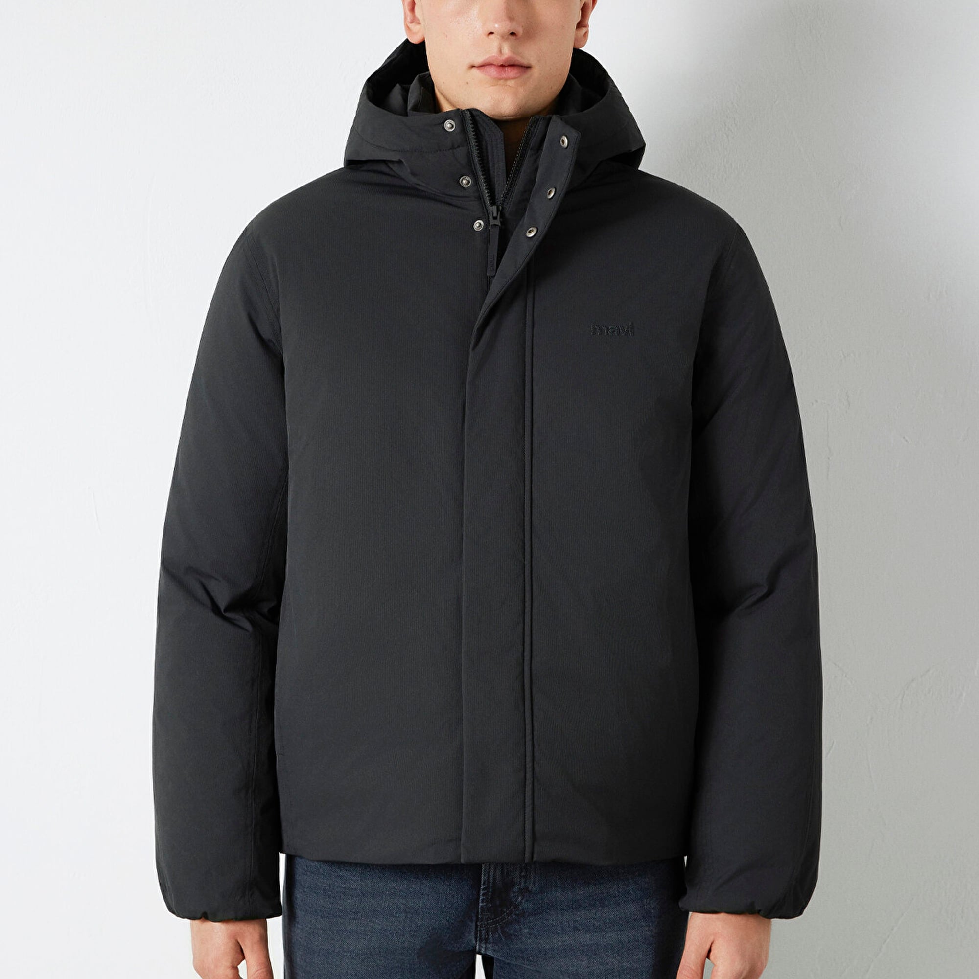 Mavi Kapüşonlu Siyah Ceket Loose Fit / Bol Rahat Kesim 0110758-71379