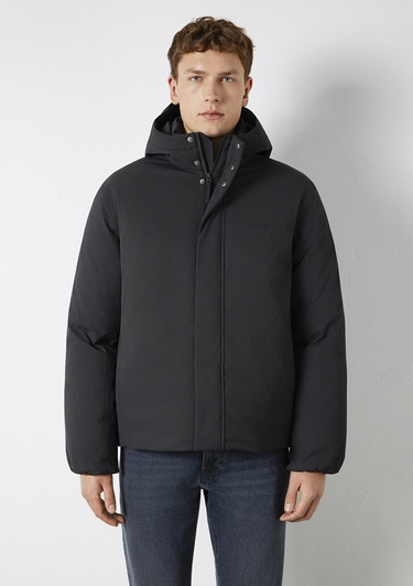  Mavi Kapüşonlu Siyah Ceket Loose Fit / Bol Rahat Kesim 0110758-71379