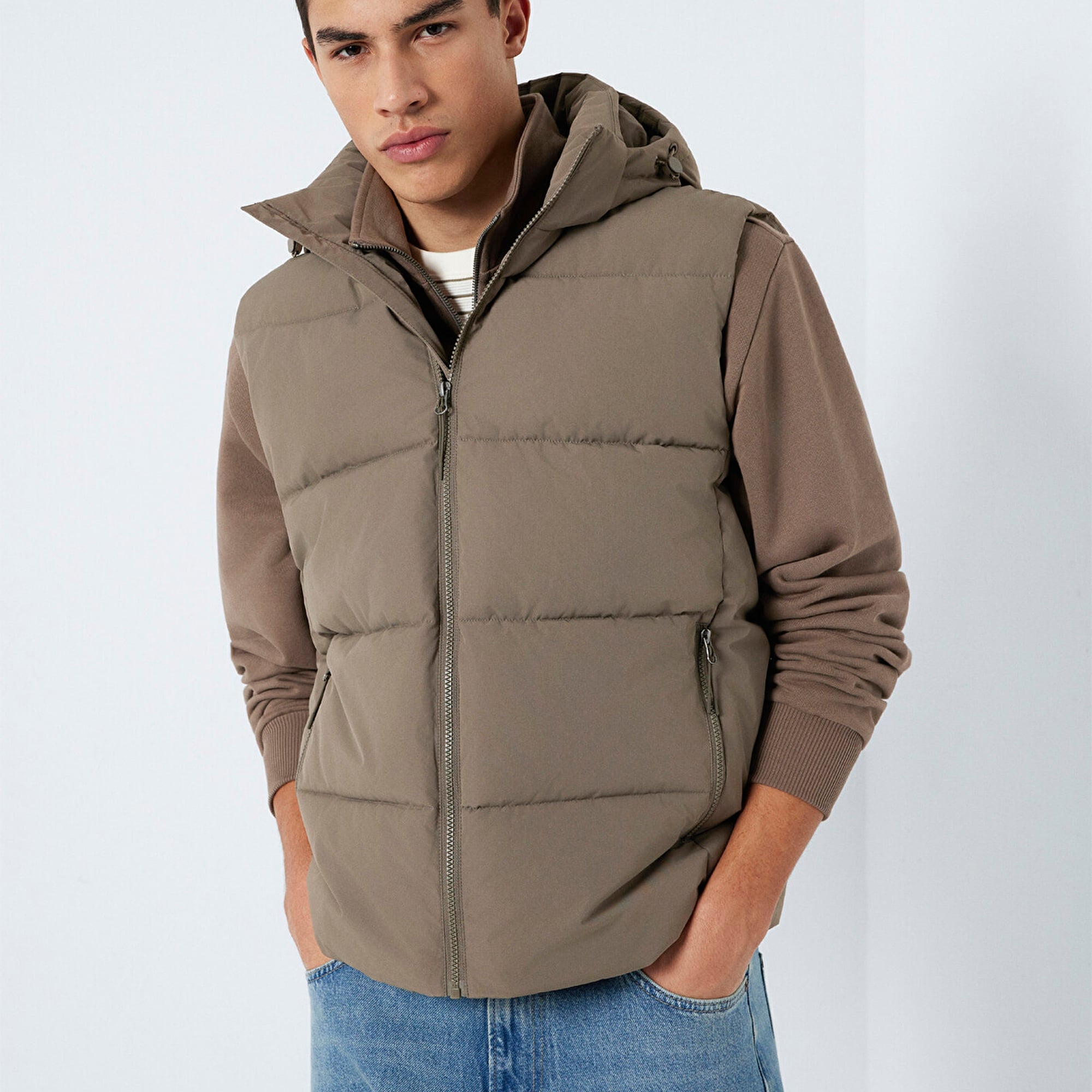 Mavi Kapüşonlu Kahverengi Yelek  0110744-70376