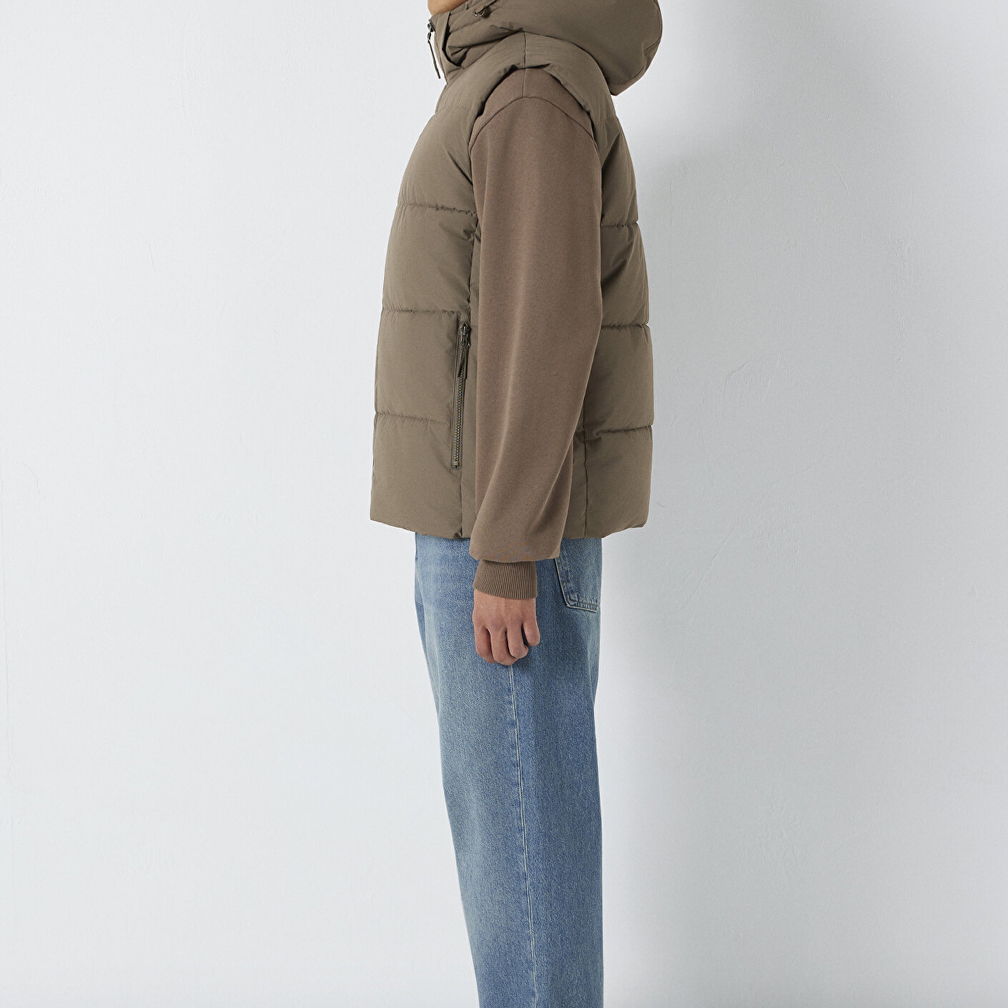 Mavi Kapüşonlu Kahverengi Yelek  0110744-70376