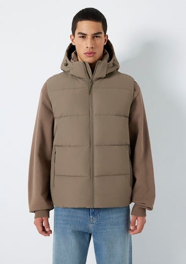  Mavi Kapüşonlu Kahverengi Yelek  0110744-70376