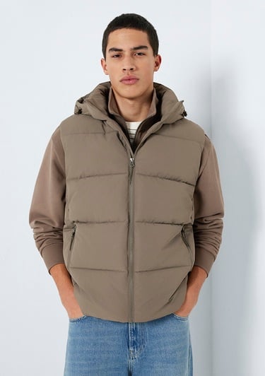  Mavi Kapüşonlu Kahverengi Yelek  0110744-70376