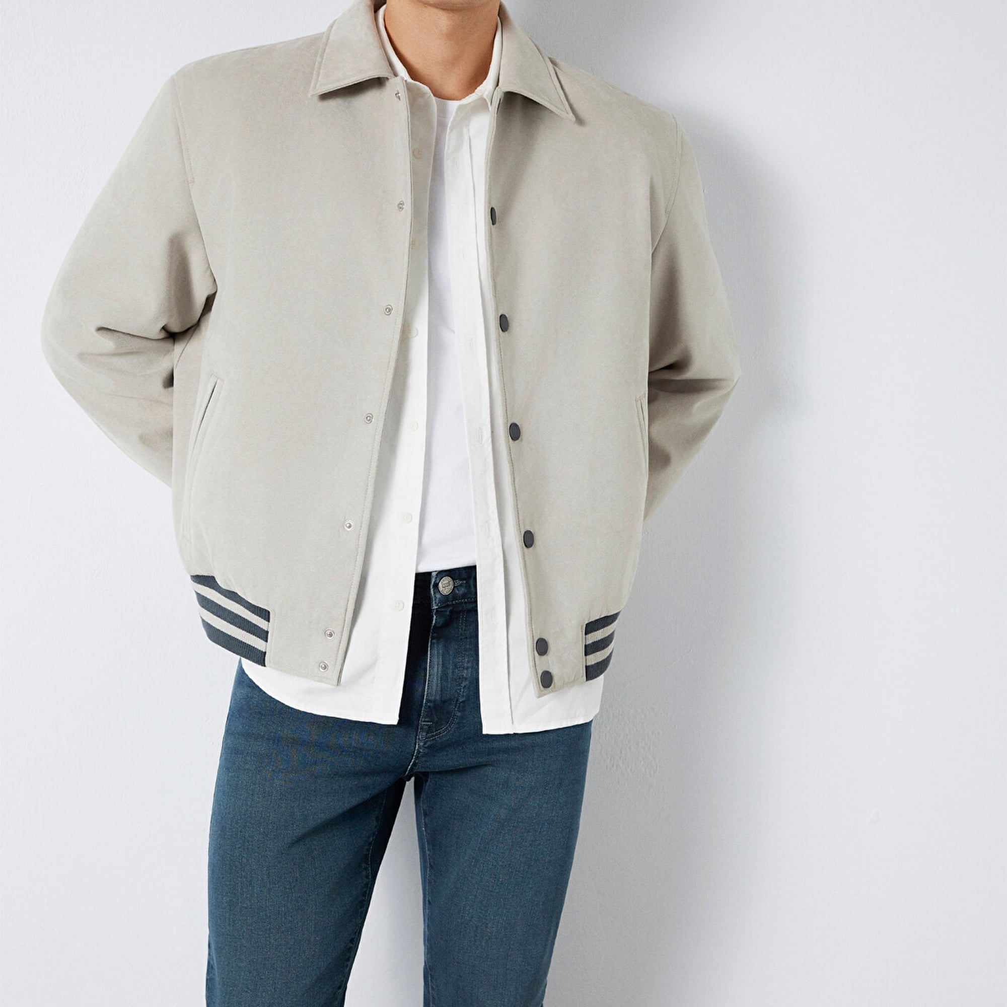 Mavi Gri Biker Ceket Loose Fit / Bol Rahat Kesim 0110767-70075