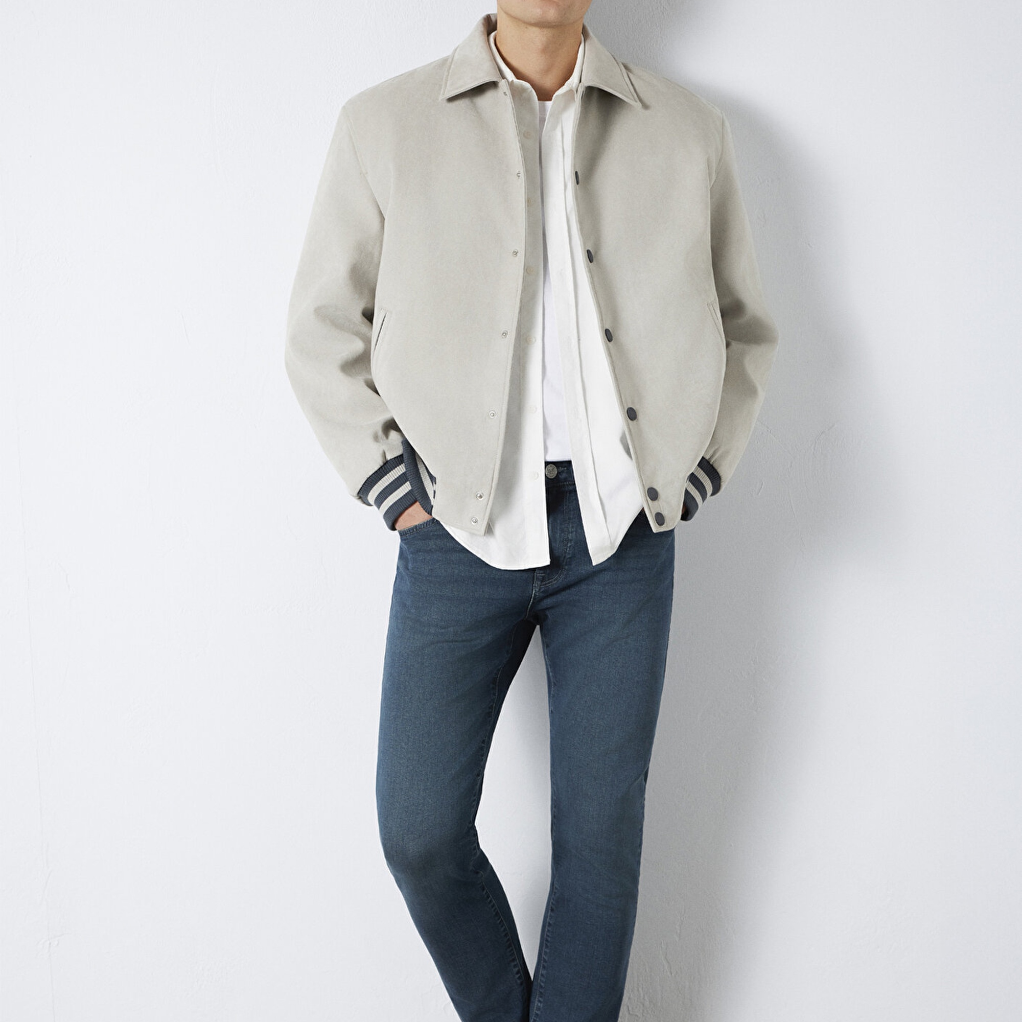 Mavi Gri Biker Ceket Loose Fit / Bol Rahat Kesim 0110767-70075