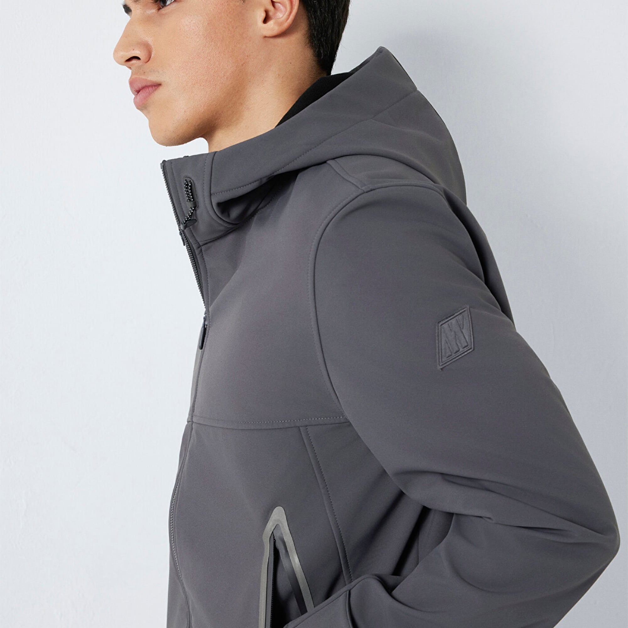 Mavi Kapüşonlu Su İtici Gri Scuba Ceket  0110762-85540