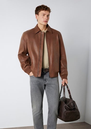  Mavi Kahverengi Biker Ceket Loose Fit / Bol Rahat Kesim 0110775-70242