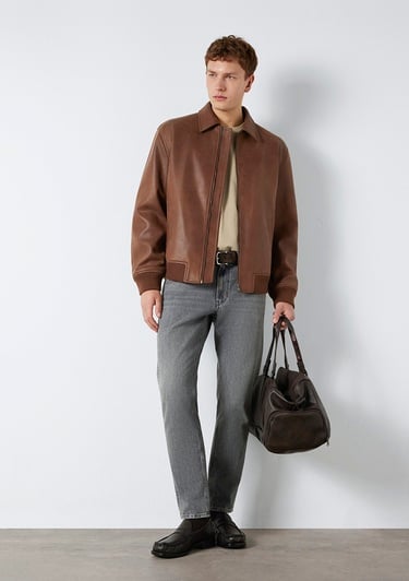  Mavi Kahverengi Biker Ceket Loose Fit / Bol Rahat Kesim 0110775-70242