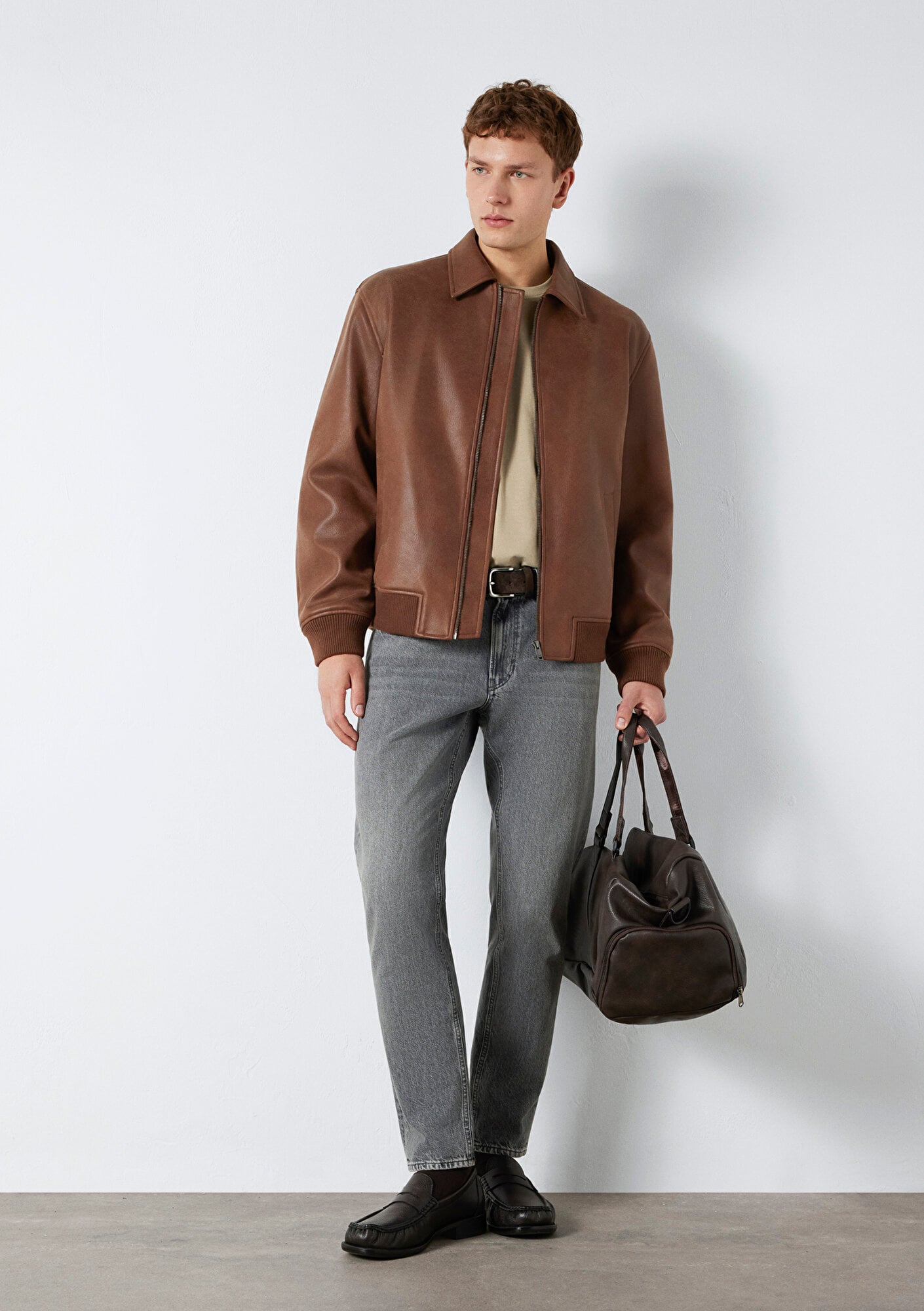  Mavi Kahverengi Biker Ceket Loose Fit / Bol Rahat Kesim 0110775-70242