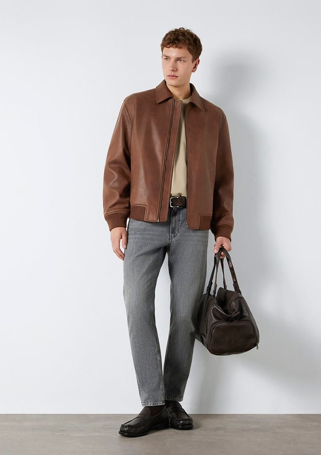  Mavi Kahverengi Biker Ceket Loose Fit / Bol Rahat Kesim 0110775-70242