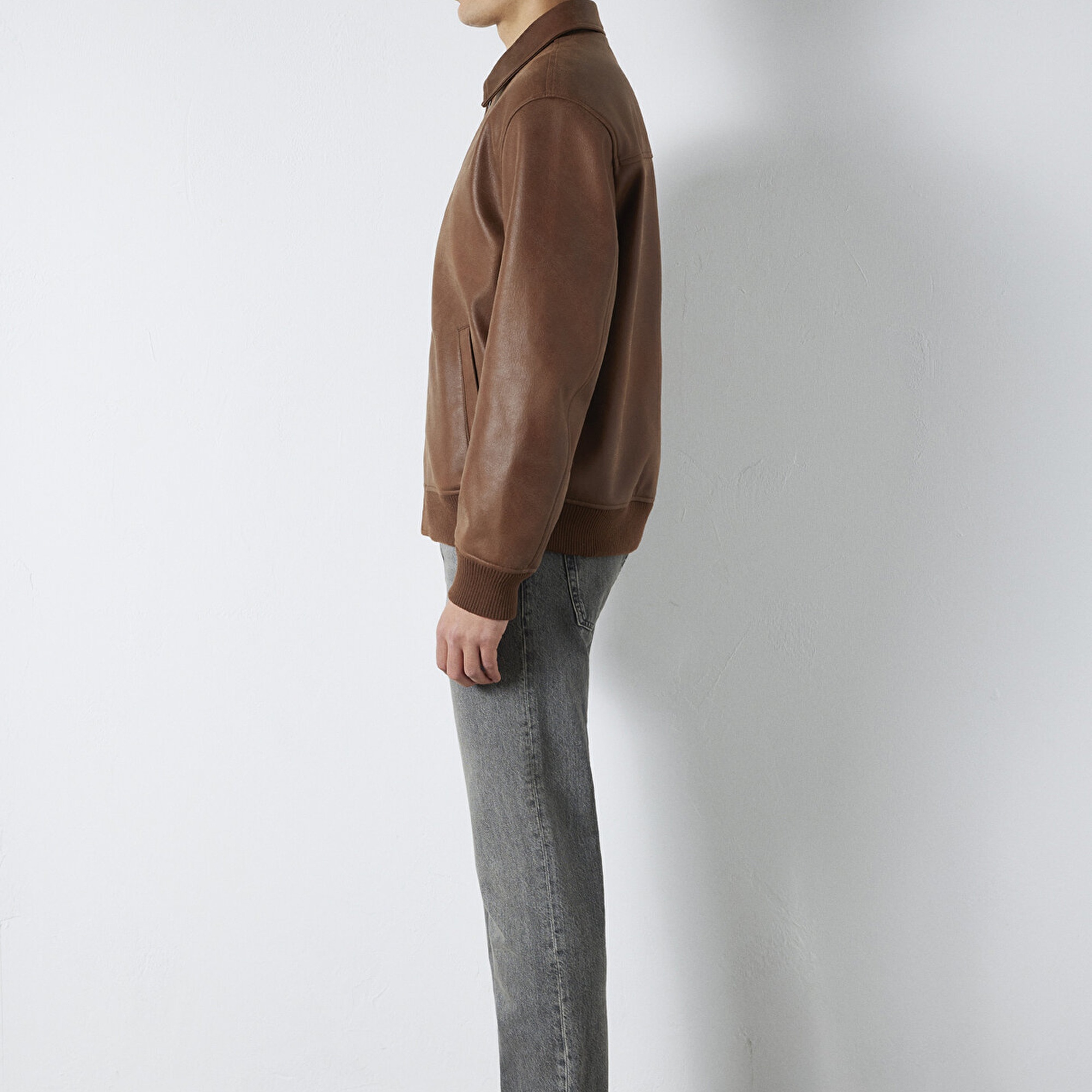 Mavi Kahverengi Biker Ceket Loose Fit / Bol Rahat Kesim 0110775-70242