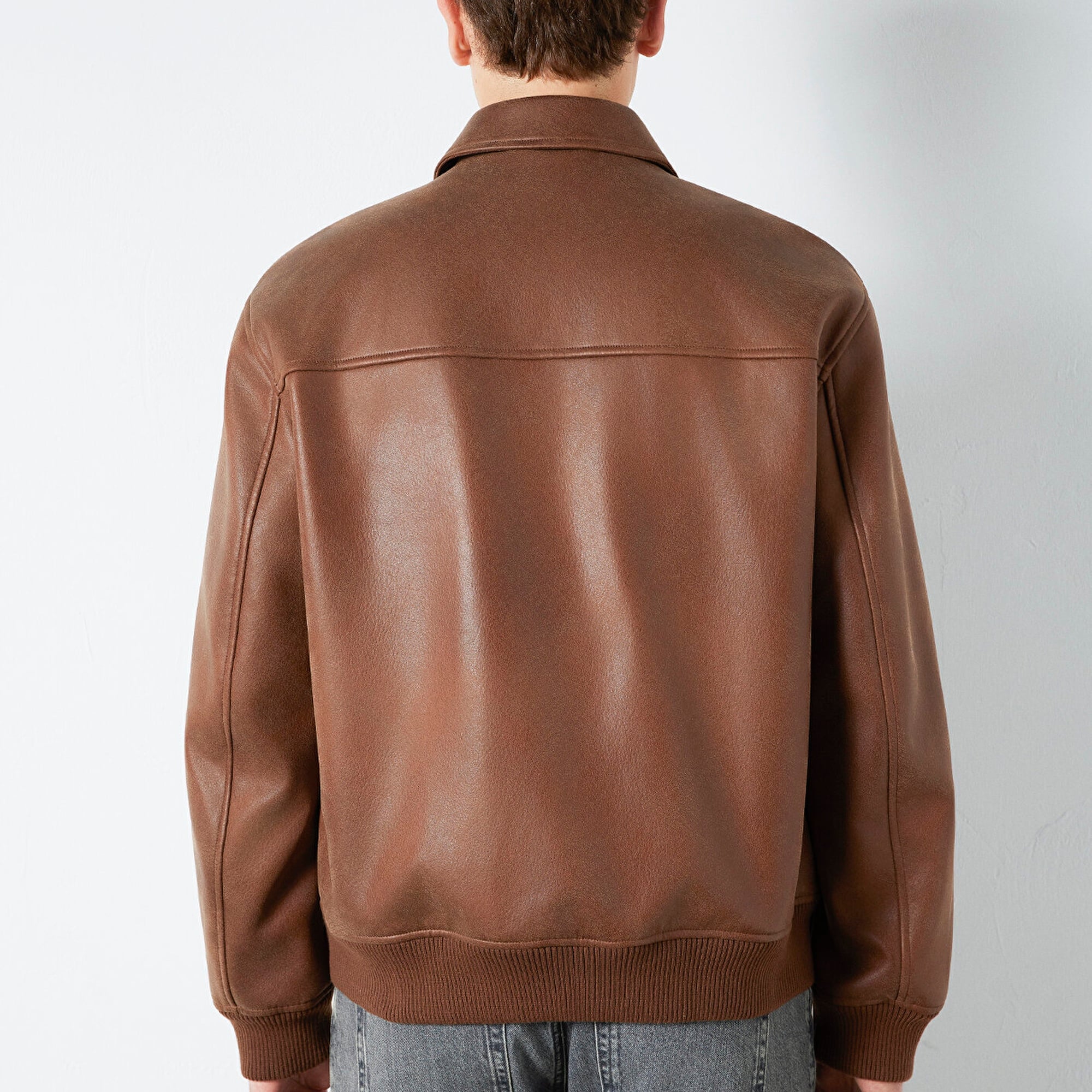 Mavi Kahverengi Biker Ceket Loose Fit / Bol Rahat Kesim 0110775-70242