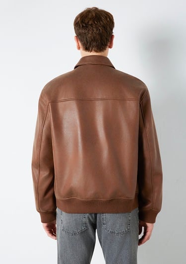  Mavi Kahverengi Biker Ceket Loose Fit / Bol Rahat Kesim 0110775-70242