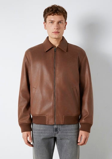  Mavi Kahverengi Biker Ceket Loose Fit / Bol Rahat Kesim 0110775-70242