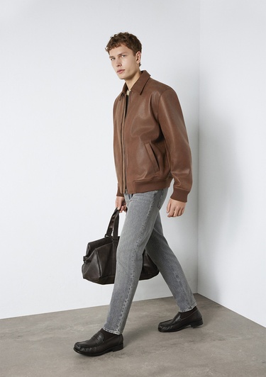  Mavi Kahverengi Biker Ceket Loose Fit / Bol Rahat Kesim 0110775-70242