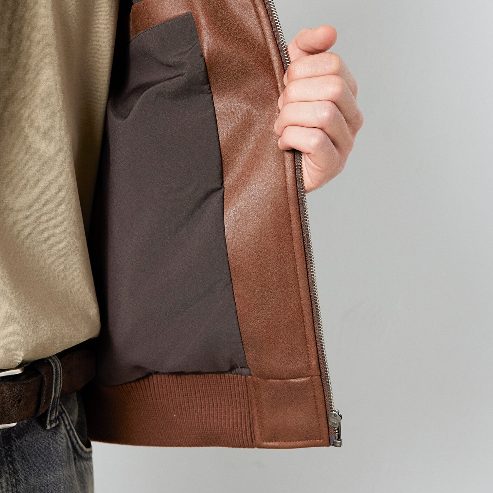 Mavi Kahverengi Biker Ceket Loose Fit / Bol Rahat Kesim 0110775-70242