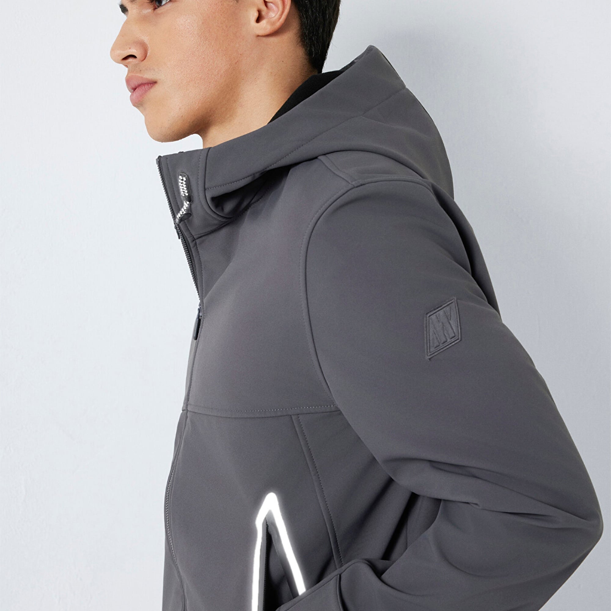 Mavi Kapüşonlu Su İtici Gri Scuba Ceket  0110762-85540