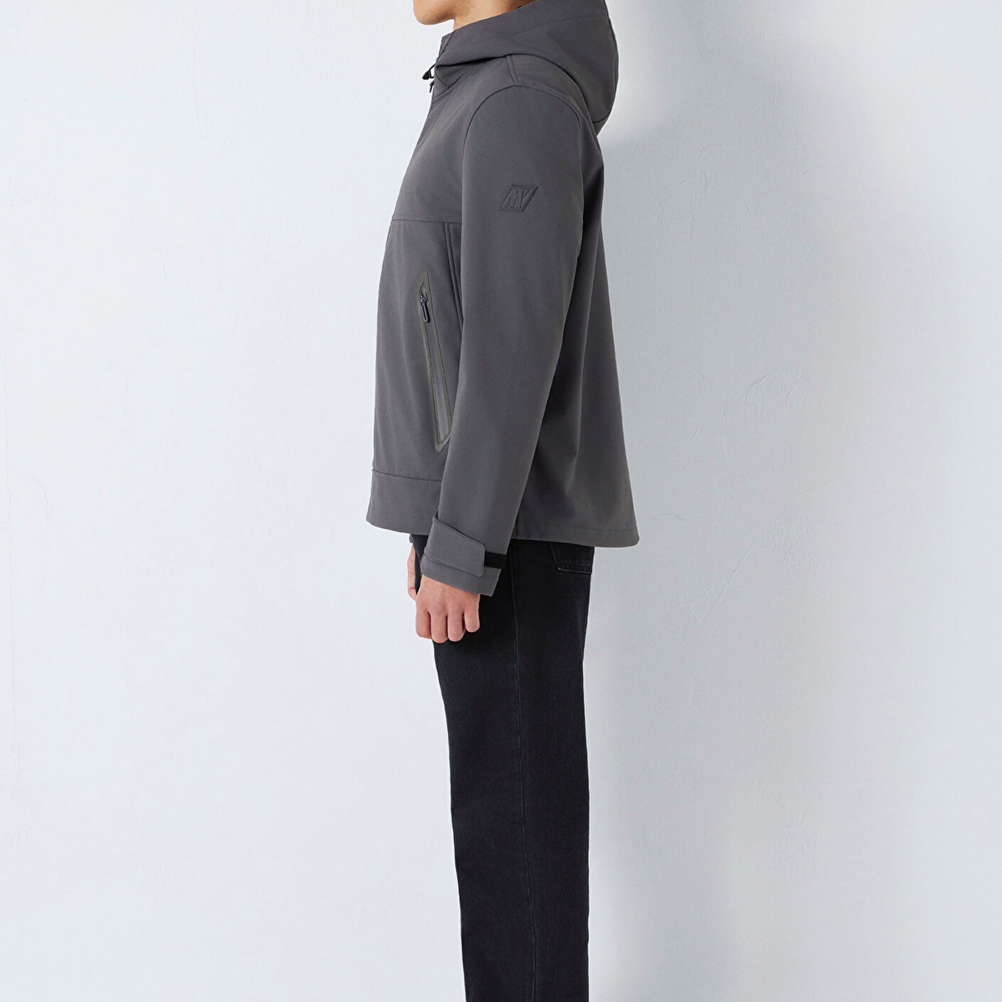 Mavi Kapüşonlu Su İtici Gri Scuba Ceket  0110762-85540