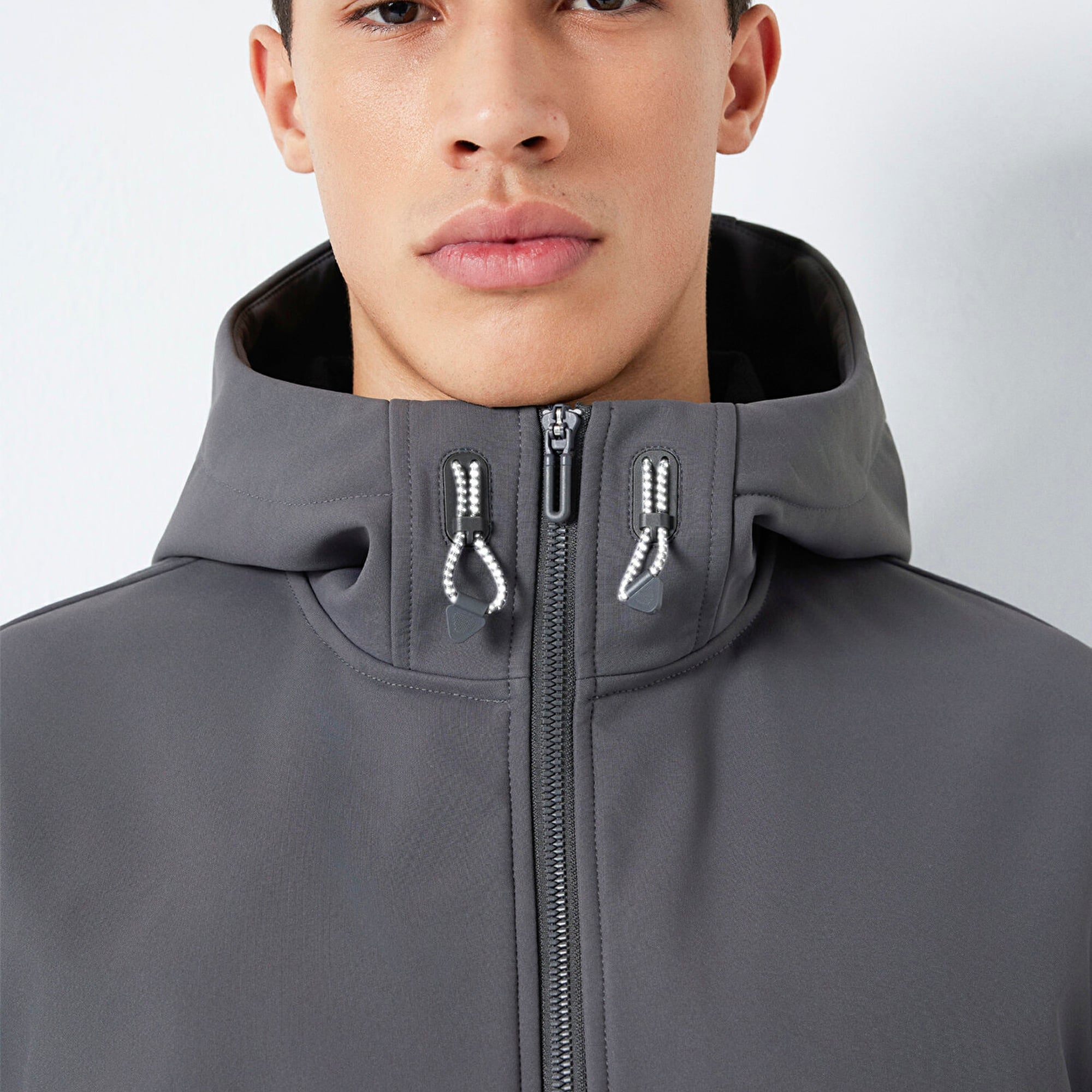 Mavi Kapüşonlu Su İtici Gri Scuba Ceket  0110762-85540