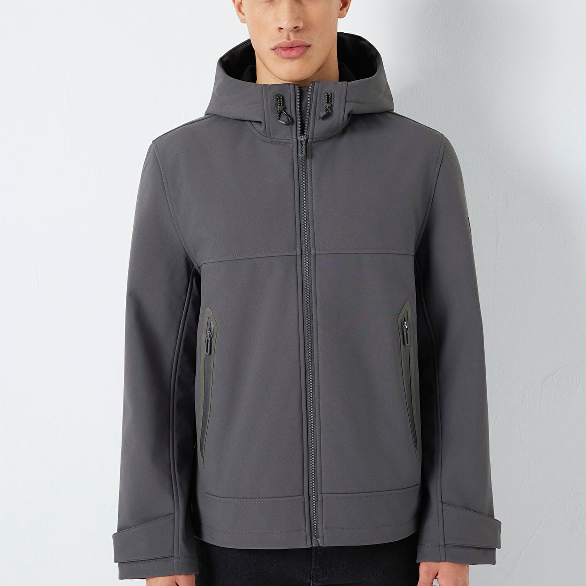 Mavi Kapüşonlu Su İtici Gri Scuba Ceket  0110762-85540