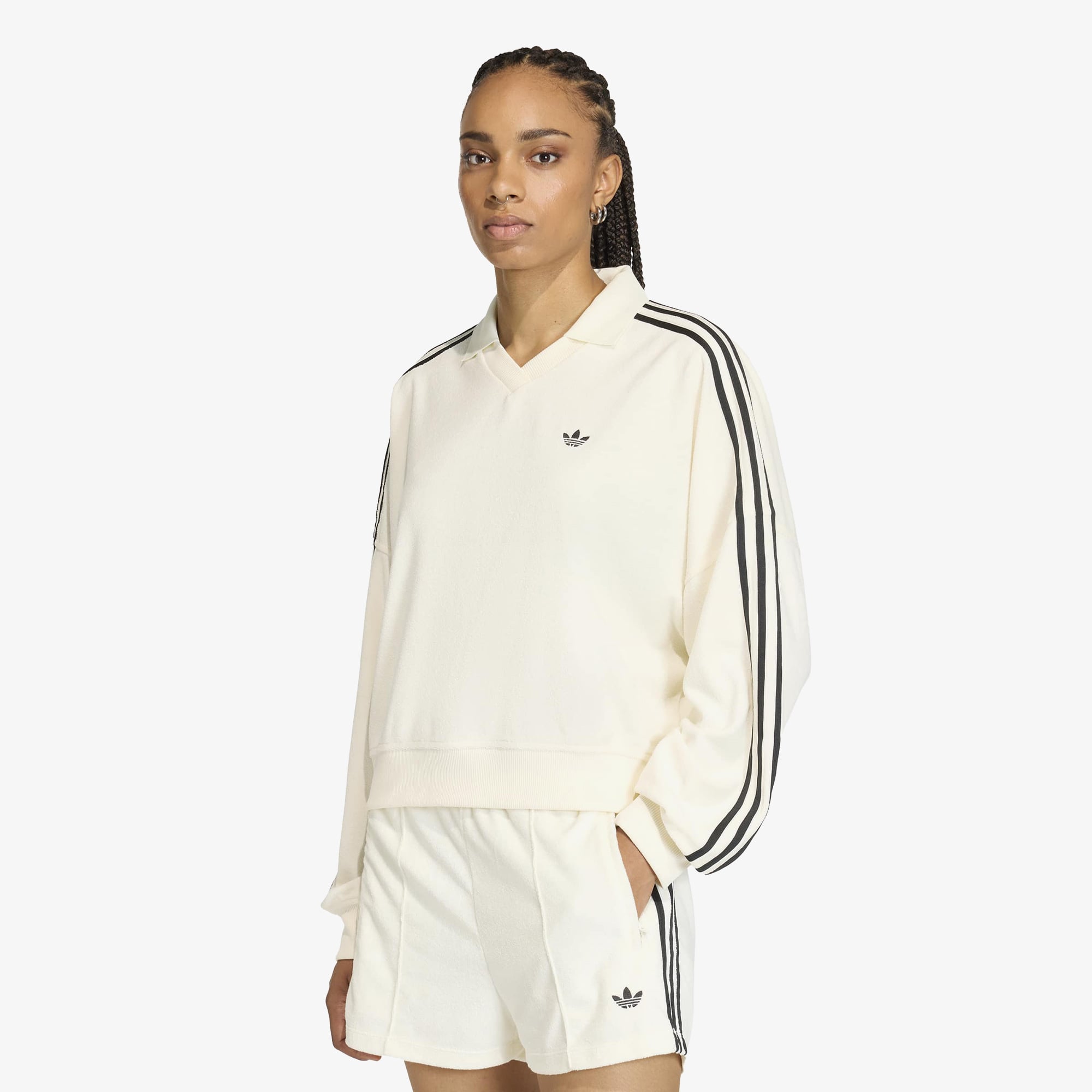  adidas Terry Towel V Neck Kadın Beyaz Sweatshirt