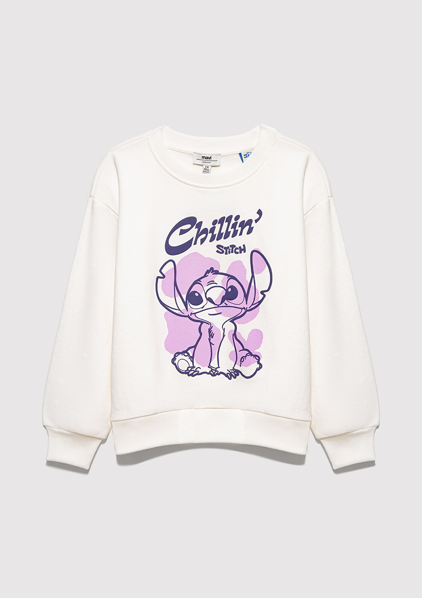  Mavi Stitch Baskılı Ekru Sweatshirt 7S10168-70057