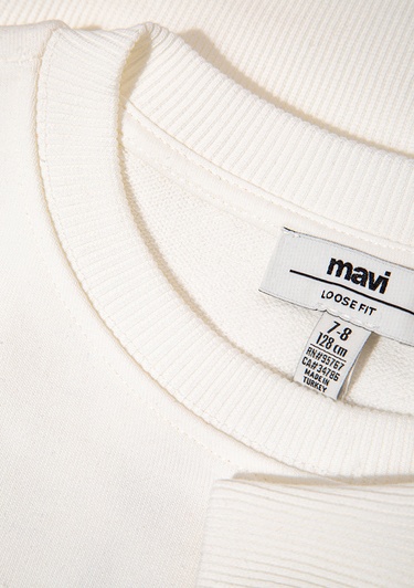  Mavi Stitch Baskılı Ekru Sweatshirt 7S10168-70057