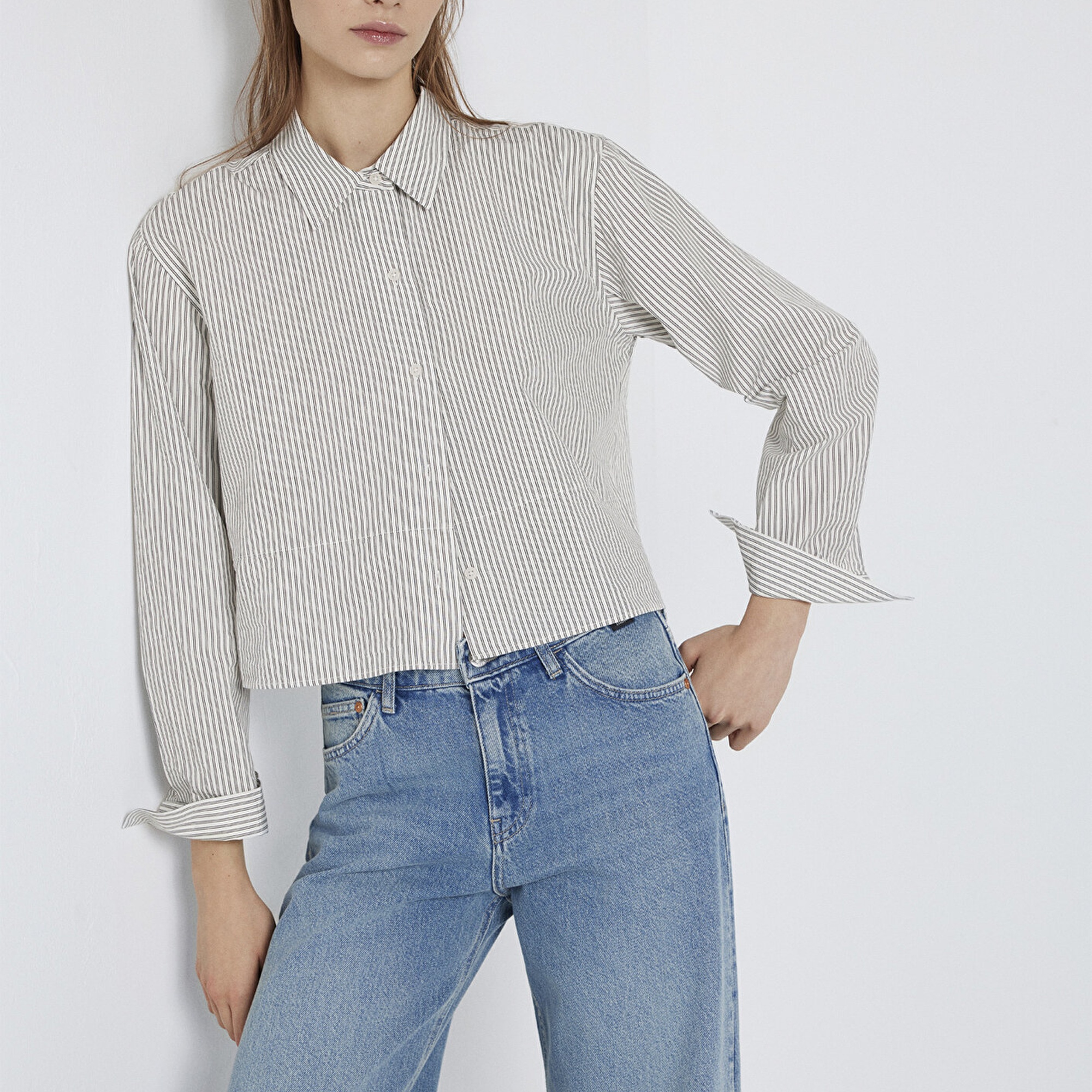 Mavi Çizgili Gömlek Loose Fit / Bol Rahat Kesim 1211394-84014