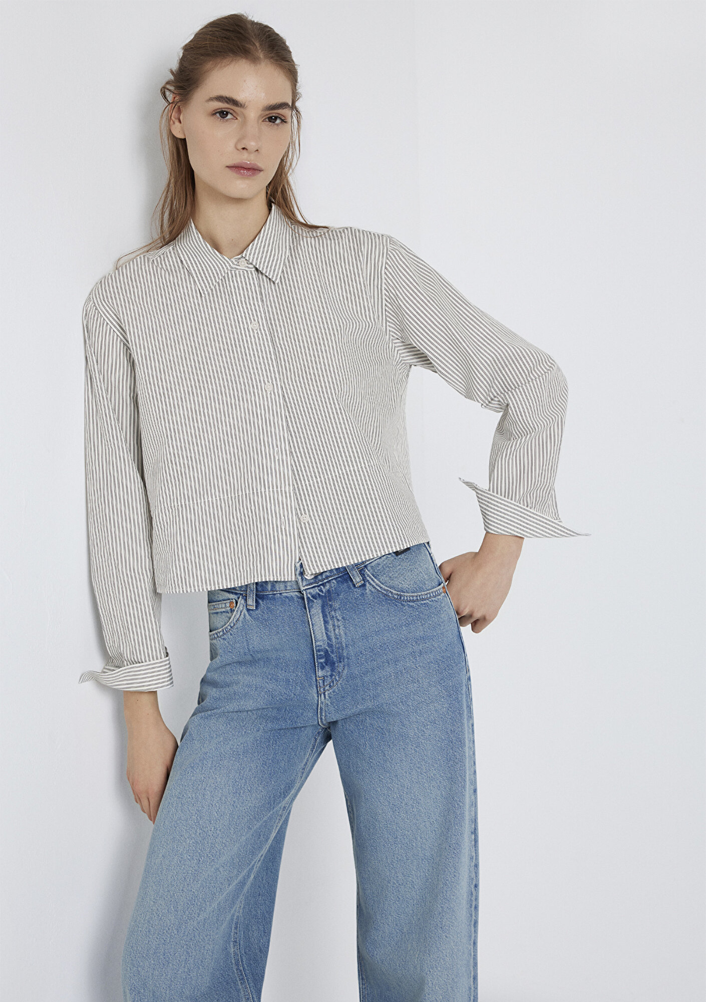  Mavi Çizgili Gömlek Loose Fit / Bol Rahat Kesim 1211394-84014