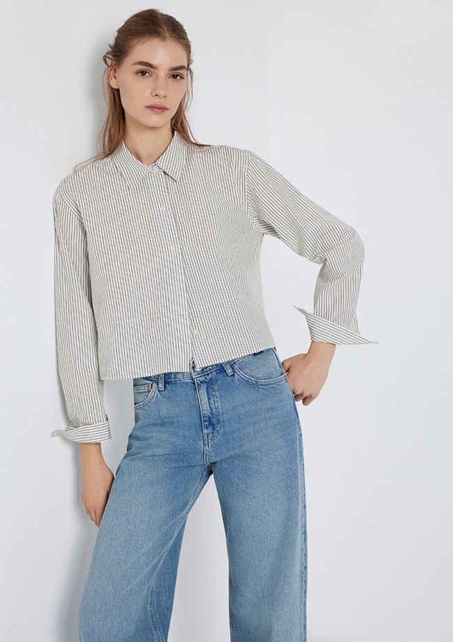  Mavi Çizgili Gömlek Loose Fit / Bol Rahat Kesim 1211394-84014