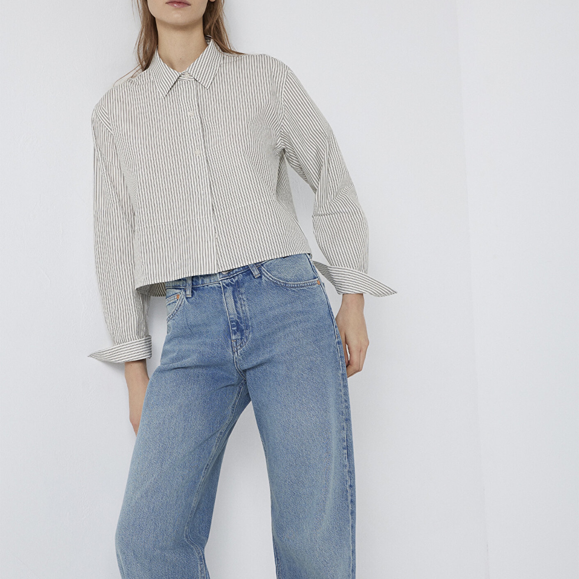 Mavi Çizgili Gömlek Loose Fit / Bol Rahat Kesim 1211394-84014