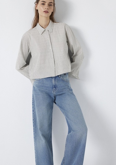  Mavi Çizgili Gömlek Loose Fit / Bol Rahat Kesim 1211394-84014