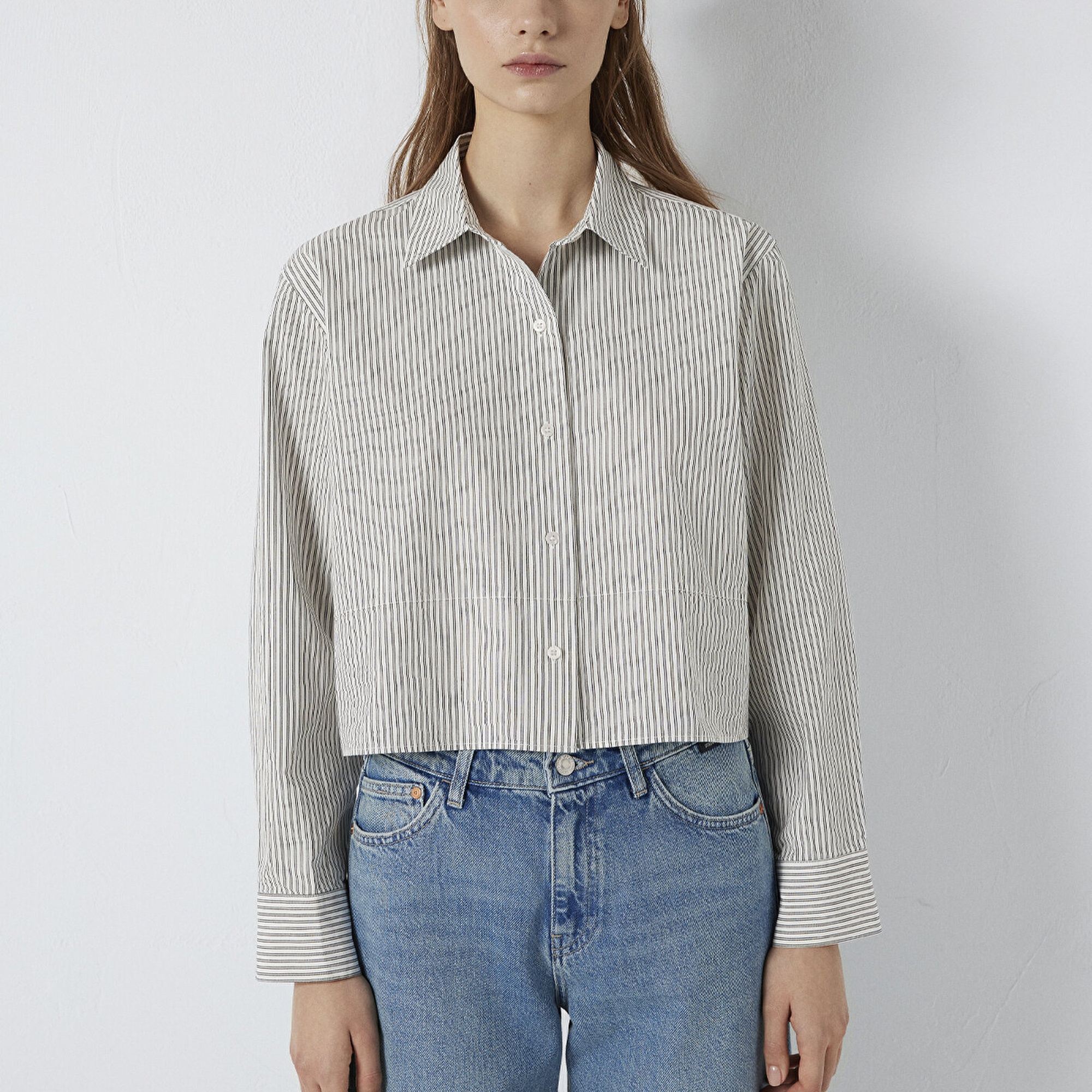 Mavi Çizgili Gömlek Loose Fit / Bol Rahat Kesim 1211394-84014